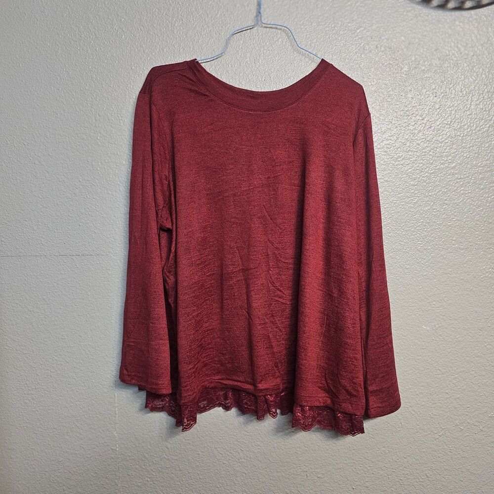 DG2 Diane Gilman Plus Sz 3X Burgundy Lace Trim Flowy Tunic Top Christmas M220